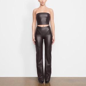 SKIMS FAUX LEATHER BOOT CUT PANT-SOOT